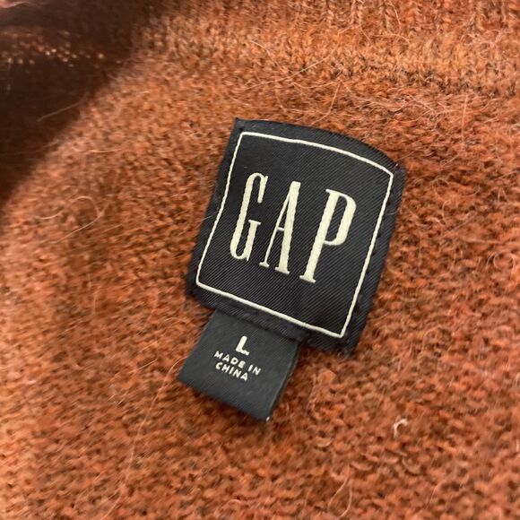 Gap Crop Sweater Wool Alpaca L Burnt Orange Brown Mock Oversize Western Knit 44" - Picture 15 of 16